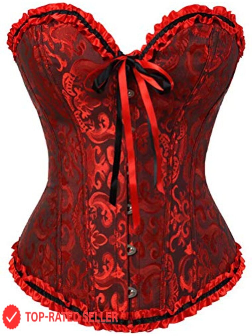 Floral Jacquard Overbust Corset Top Lace Up Strapless Bustier